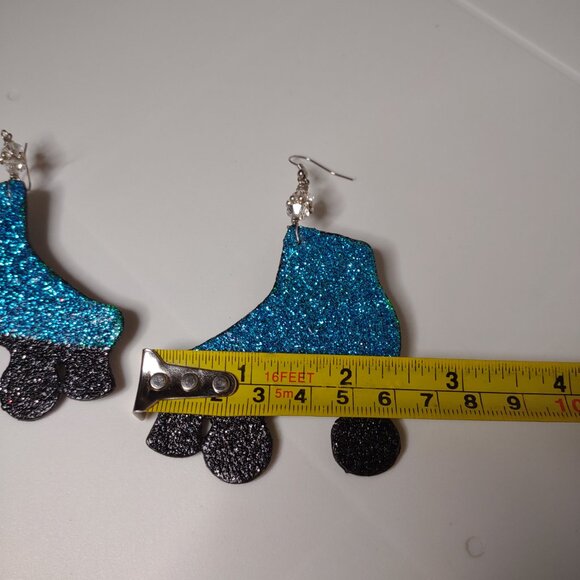 Blue Sparkle Roller Skate Dangle Earrings - Picture 8 of 9
